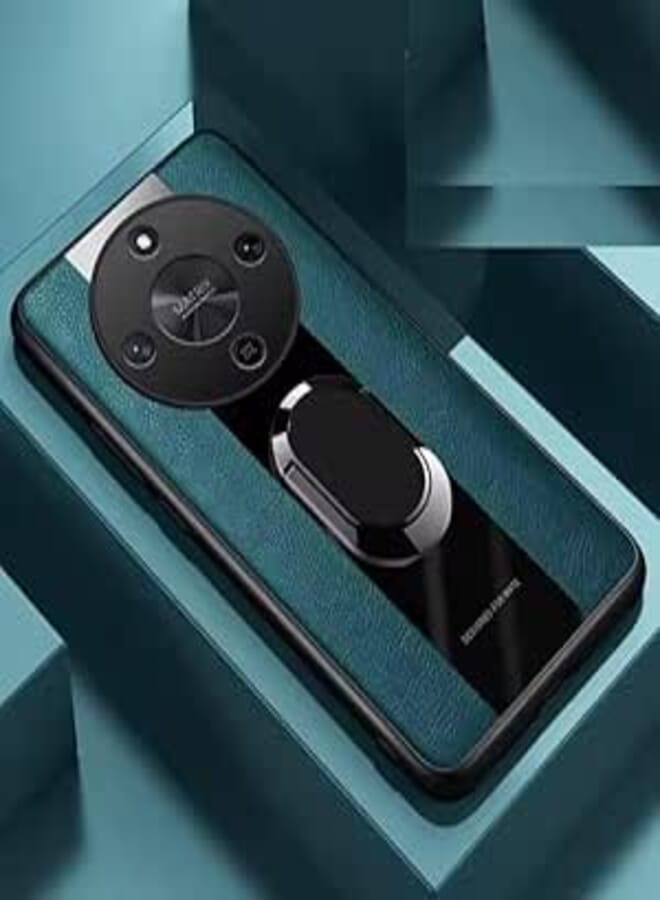 غطاء حالة فاسيشن متوافق مع Honor X9b غطاء خلفي بحلقة معدنية جلد فاخر غلاف سيليكون مضاد للصدمات لحماية Honor X9b (أخضر)